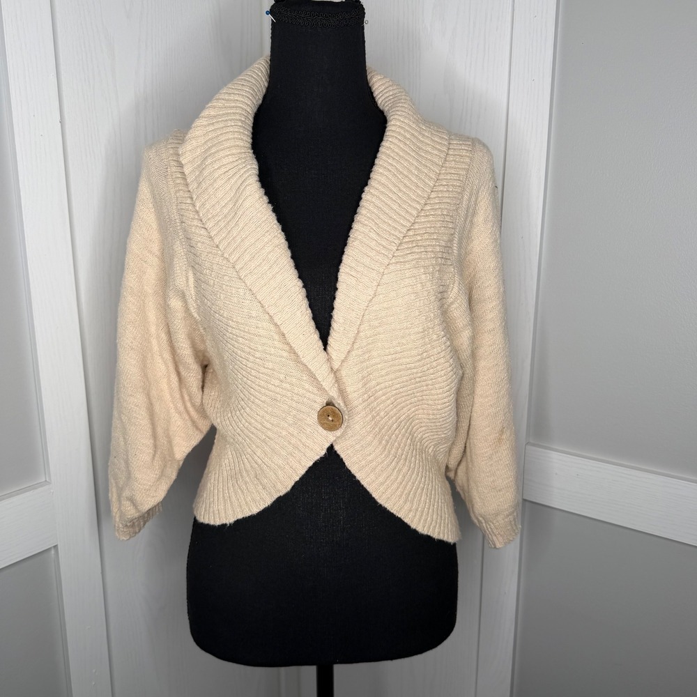 Roxy Sweater Womens Large Cream Dolman Sleeve Shawl Collar Button Cardigan